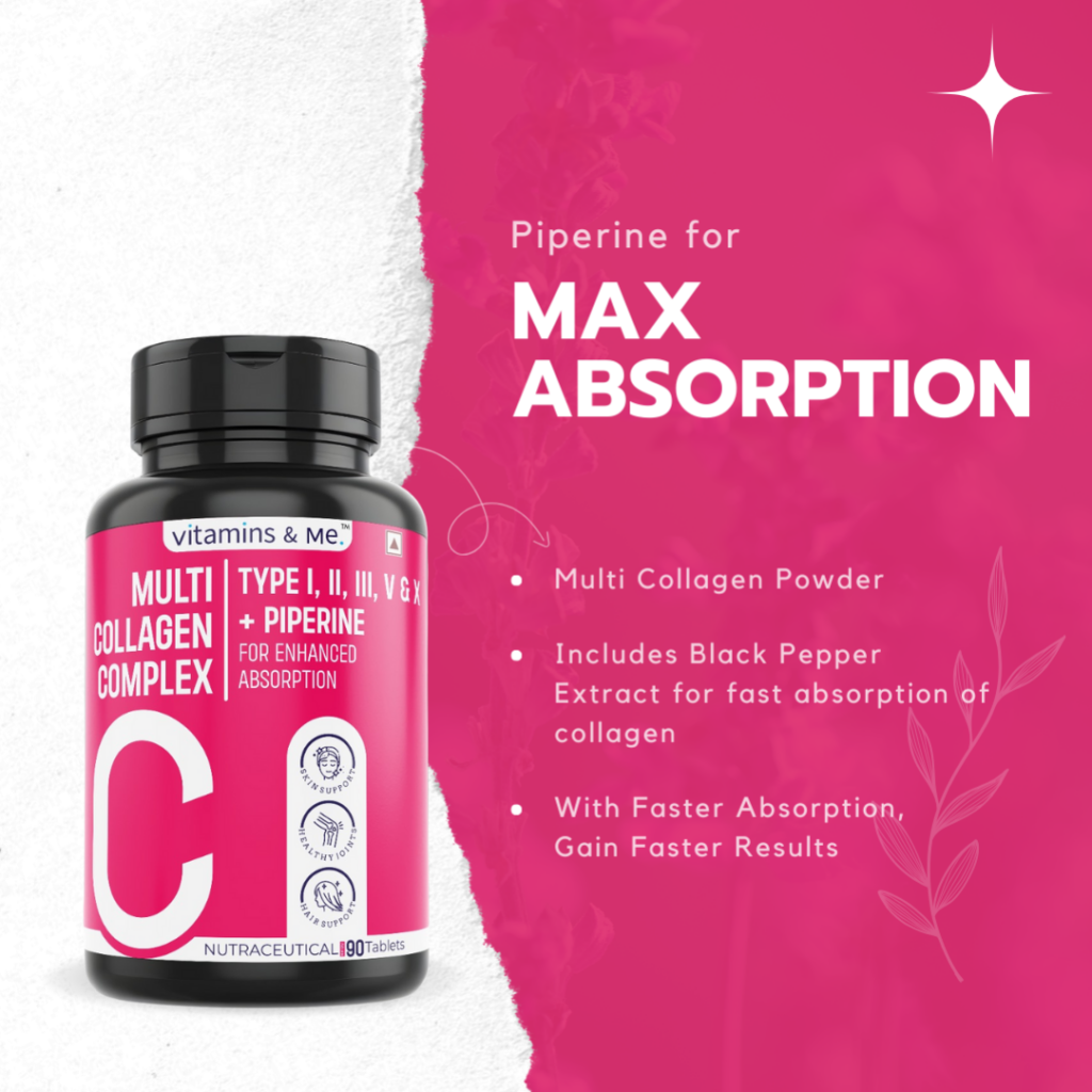 Multi Collagen Complex with Type I, II, III, V & X + Piperine , 90 ...